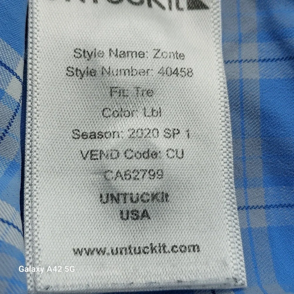 UNTUCKit Mens XX Large Tall Blue Plaid Button Down‎ Shirt Zonte Style 40458